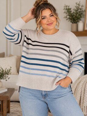 Philosophy Women's Long Sleeve Pullover Sweater Striped Size 1X